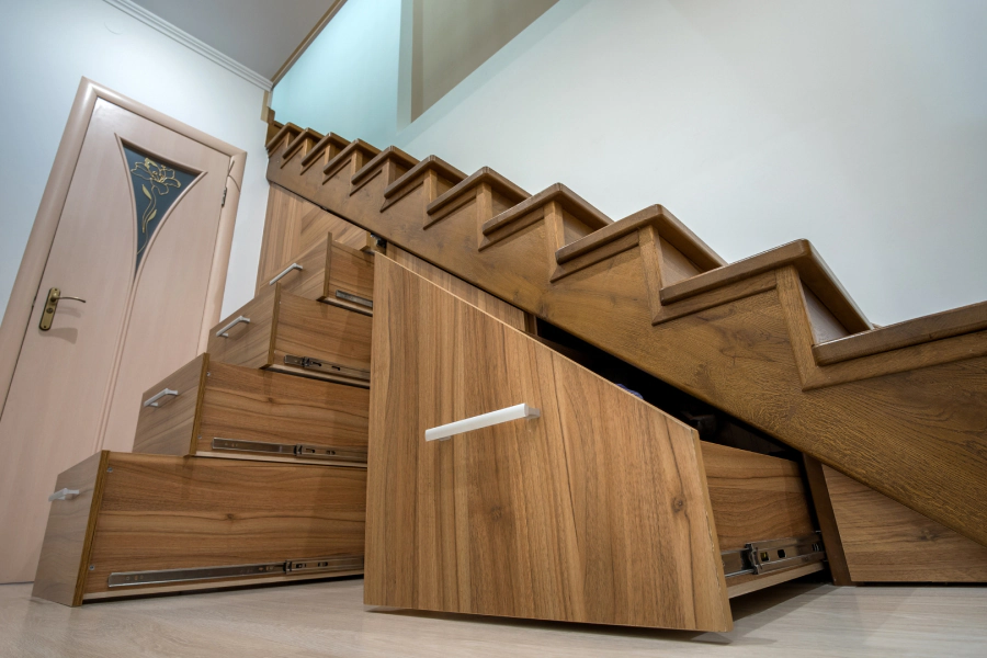 modern stair with custom cabinets